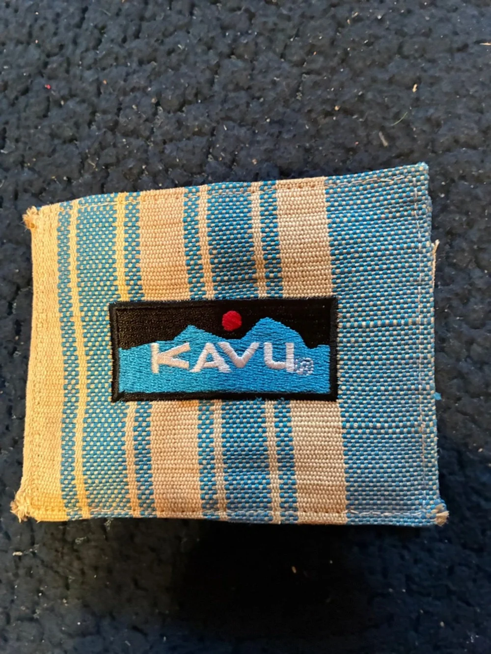 Kavu Blue and Tan Striped Woven Card Wallet